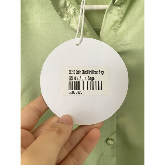 Princess Poly Satin Shirt Mini Dress In Sage Size 0 NWT - Picture 9 of 10